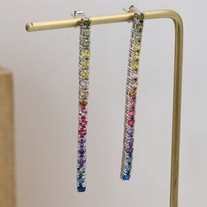Brilliant Long Earrings Sterling Silver 925 Multi color 3mm cz (2.25' inch long)